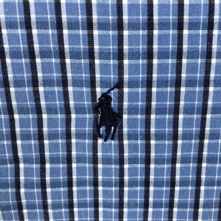 Ralph Lauren GREGGOR Short-Sleeve Button-Down Check Shirt, Boxy Shirt, Men's Size L (approx.) cotton blue type Vintage Second Hand