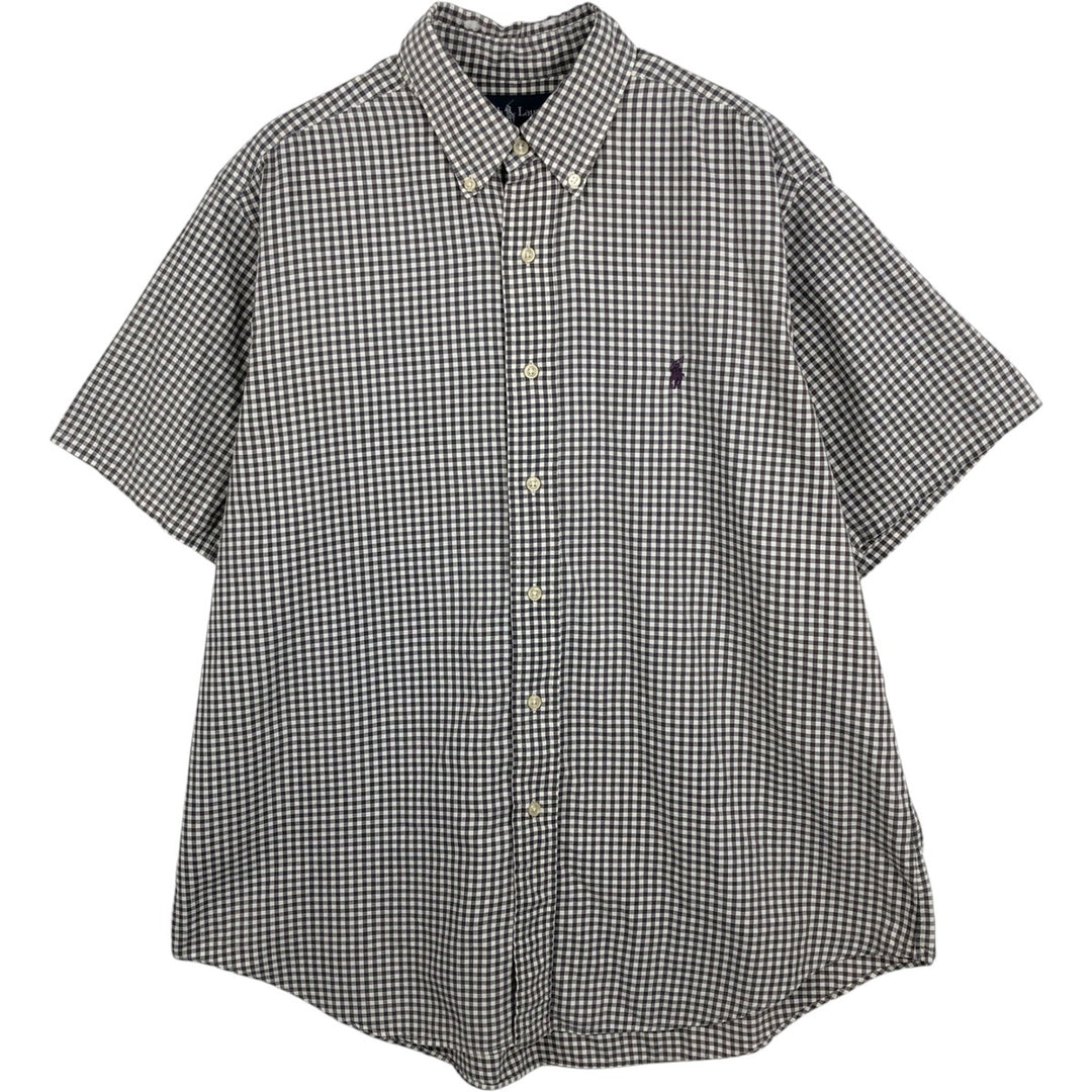 Ralph Lauren CLASSIC FIT Gingham Check Short-Sleeve Button-Down Check Shirt (Men's Size L) cotton brown type Vintage Second Hand
