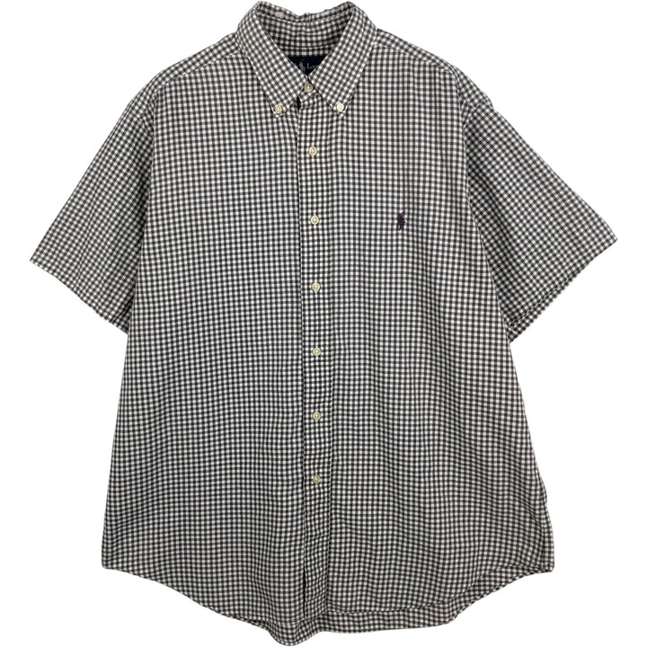 Ralph Lauren CLASSIC FIT Gingham Check Short-Sleeve Button-Down Check Shirt (Men's Size L) cotton brown type Vintage Second Hand