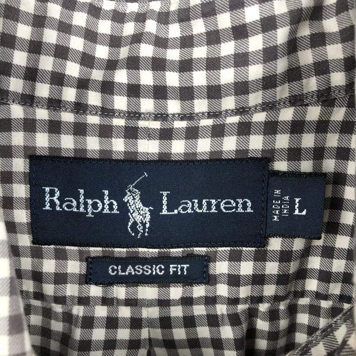 Ralph Lauren CLASSIC FIT Gingham Check Short-Sleeve Button-Down Check Shirt (Men's Size L) cotton brown type Vintage Second Hand
