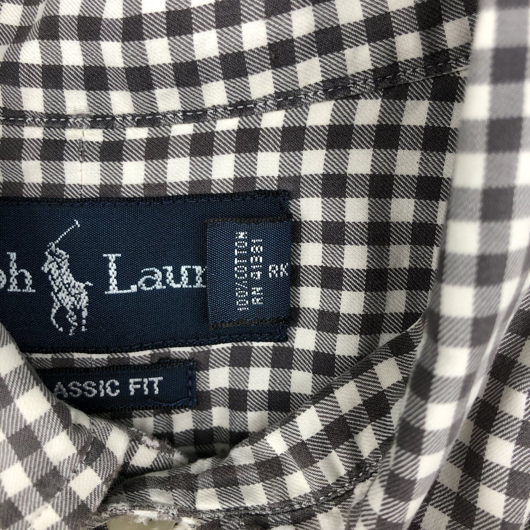 Ralph Lauren CLASSIC FIT Gingham Check Short-Sleeve Button-Down Check Shirt (Men's Size L) cotton brown type Vintage Second Hand
