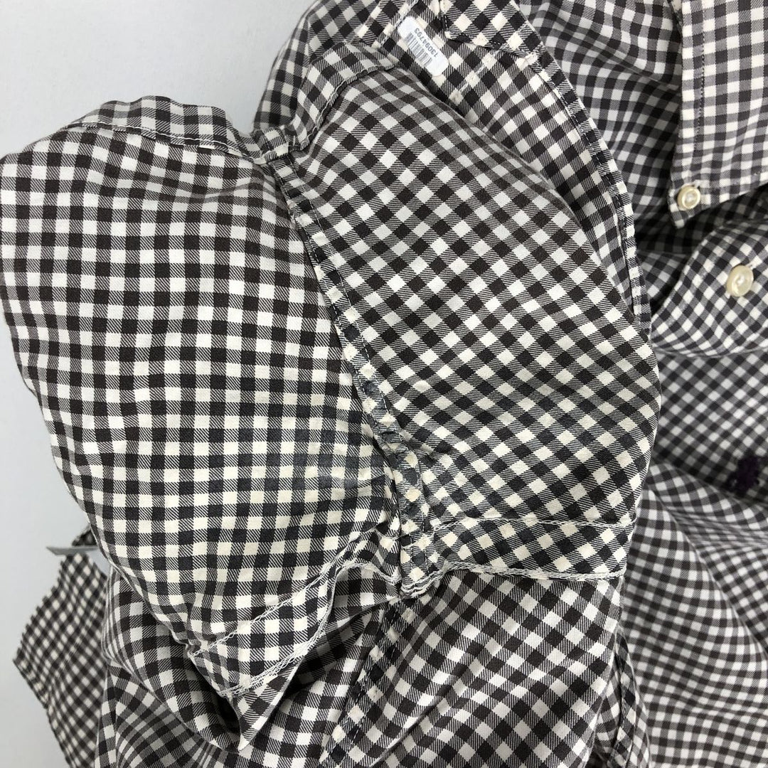 Ralph Lauren CLASSIC FIT Gingham Check Short-Sleeve Button-Down Check Shirt (Men's Size L) cotton brown type Vintage Second Hand