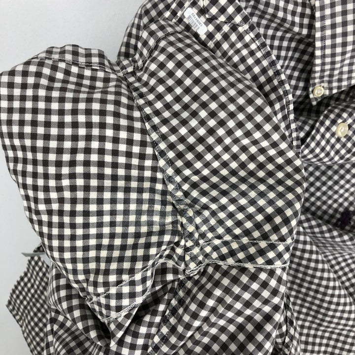 Ralph Lauren CLASSIC FIT Gingham Check Short-Sleeve Button-Down Check Shirt (Men's Size L) cotton brown type Vintage Second Hand