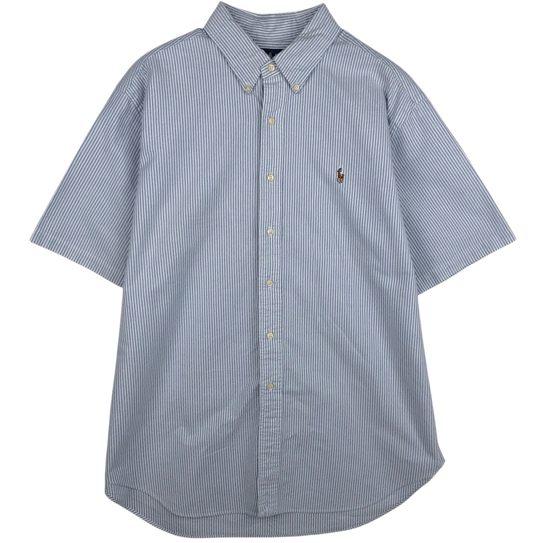 Ralph Lauren Classic Fit short sleeve button down striped shirt, men's XL size cotton blue type Vintage Second Hand
