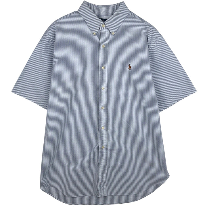 Ralph Lauren Classic Fit short sleeve button down striped shirt, men's XL size cotton blue type Vintage Second Hand