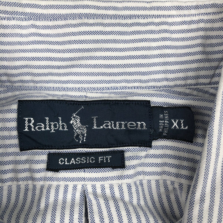 Ralph Lauren Classic Fit short sleeve button down striped shirt, men's XL size cotton blue type Vintage Second Hand