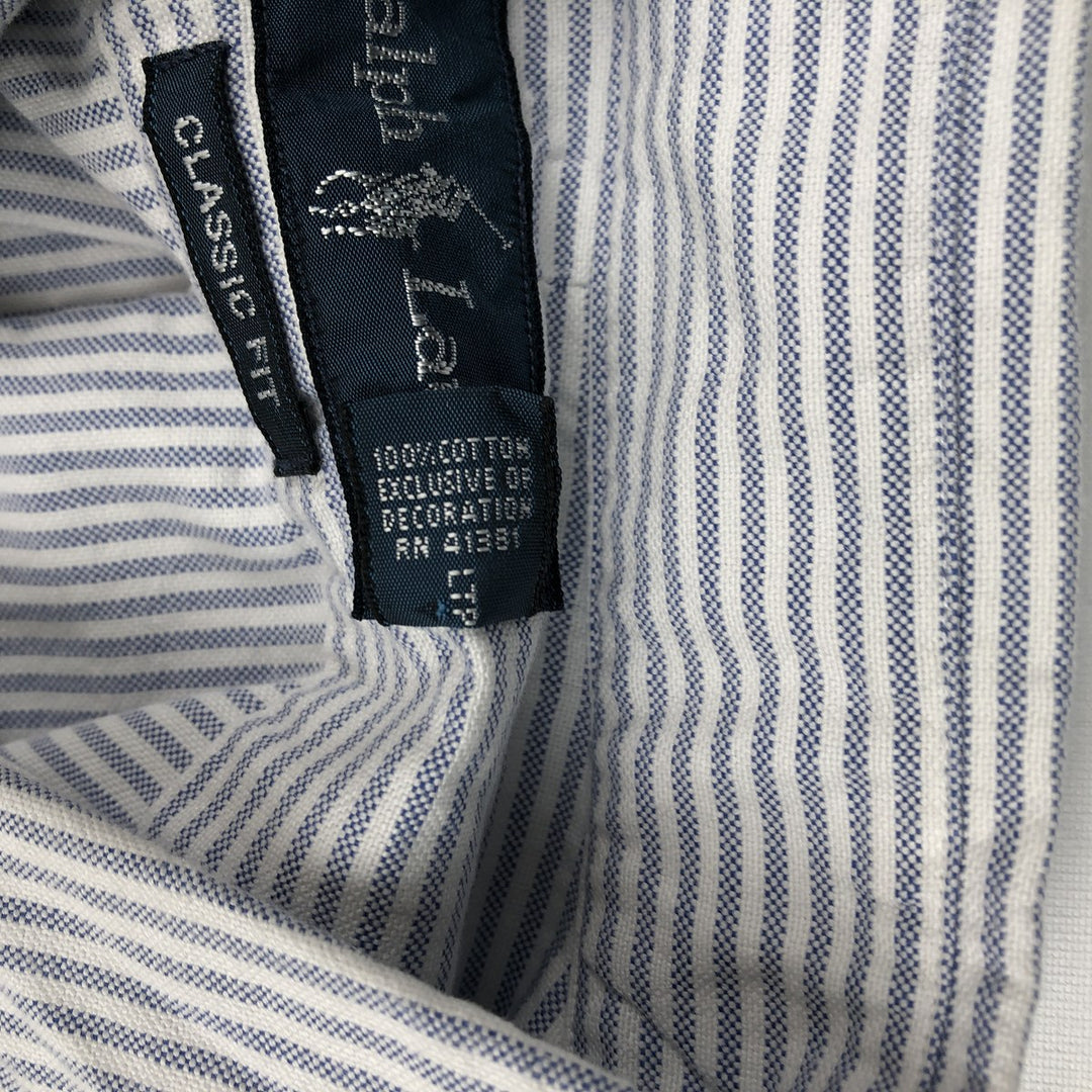 Ralph Lauren Classic Fit short sleeve button down striped shirt, men's XL size cotton blue type Vintage Second Hand