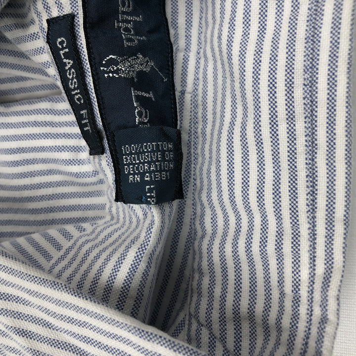 Ralph Lauren Classic Fit short sleeve button down striped shirt, men's XL size cotton blue type Vintage Second Hand