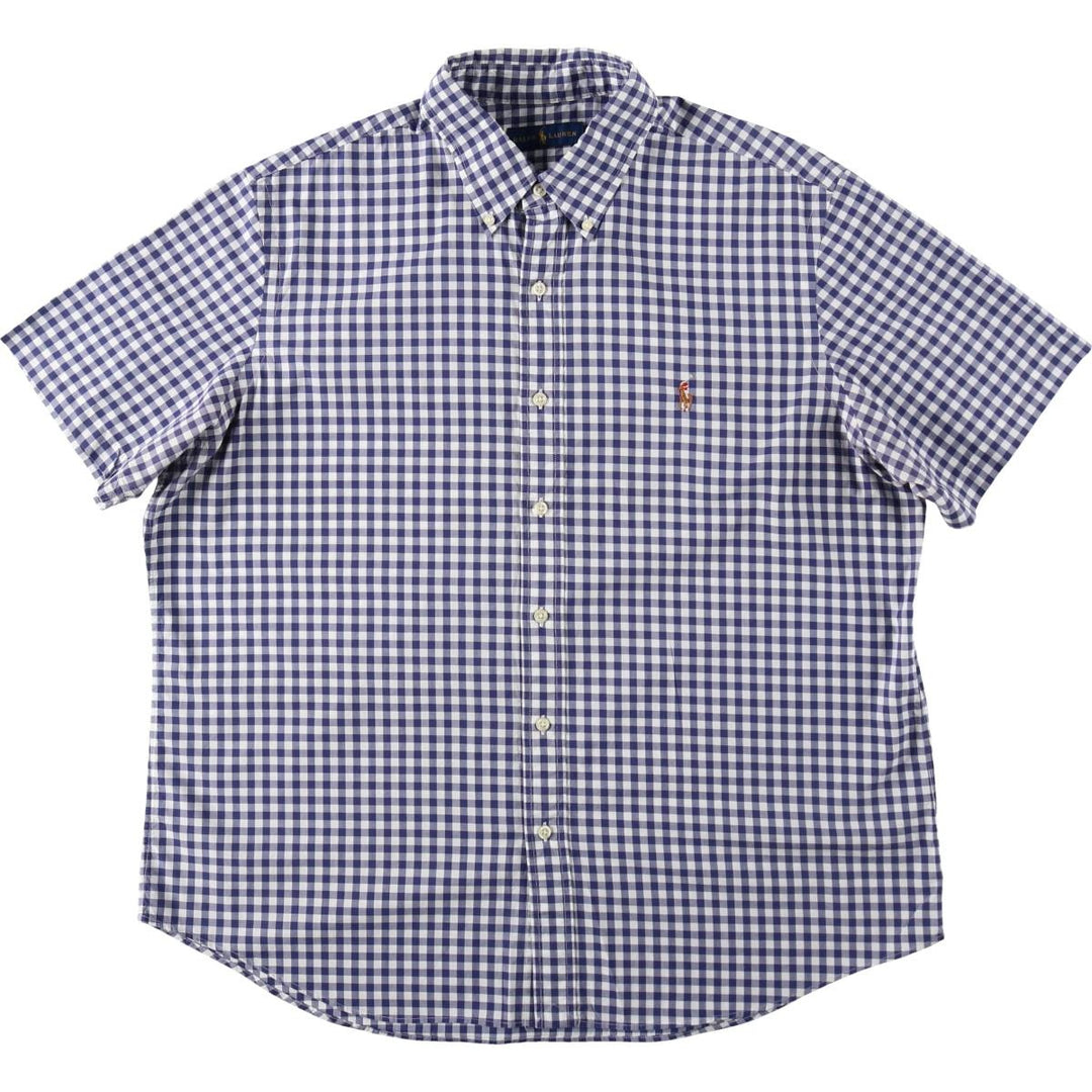 Ralph Lauren Gingham Check Short Sleeve Button Down Check Shirt Men's XL cotton white type Vintage Second Hand