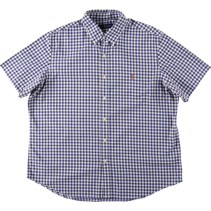 Ralph Lauren Gingham Check Short Sleeve Button Down Check Shirt Men's XL cotton white type Vintage Second Hand
