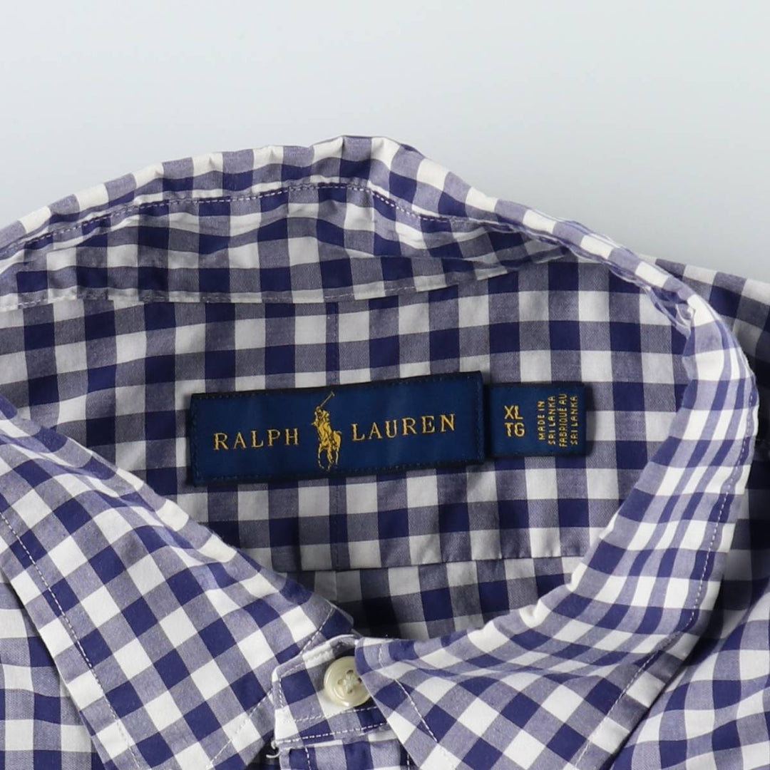 Ralph Lauren Gingham Check Short Sleeve Button Down Check Shirt Men's XL cotton white type Vintage Second Hand