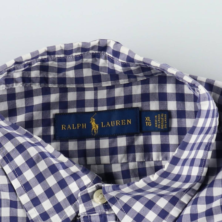 Ralph Lauren Gingham Check Short Sleeve Button Down Check Shirt Men's XL cotton white type Vintage Second Hand