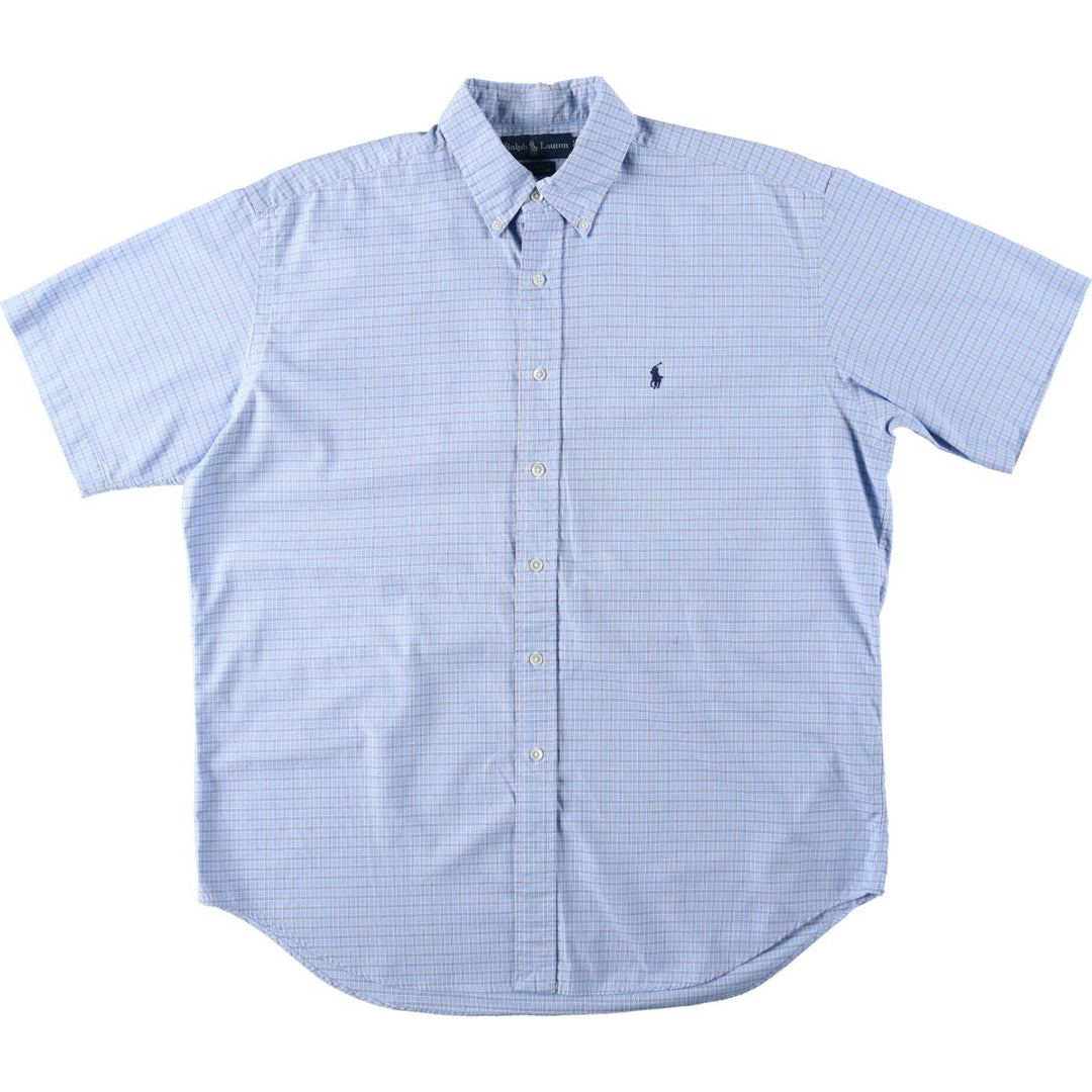 Ralph Lauren BLAKE short sleeve button down check shirt, men's size L cotton Blue type light blue Vintage Second Hand