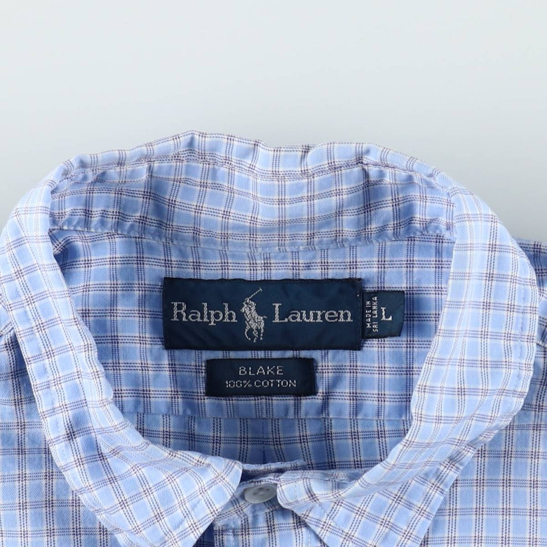 Ralph Lauren BLAKE short sleeve button down check shirt, men's size L cotton Blue type light blue Vintage Second Hand