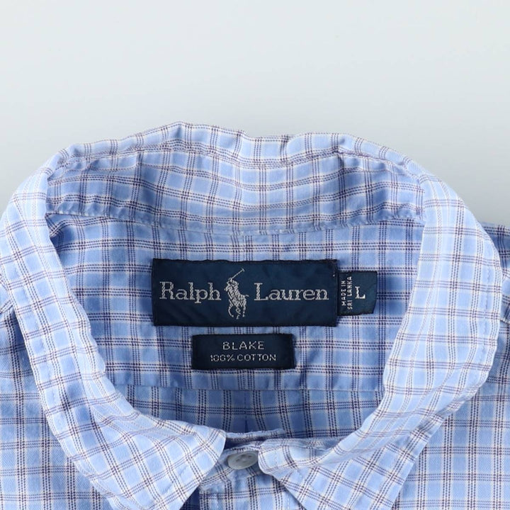 Ralph Lauren BLAKE short sleeve button down check shirt, men's size L cotton Blue type light blue Vintage Second Hand