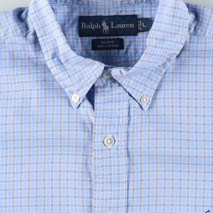 Ralph Lauren BLAKE short sleeve button down check shirt, men's size L cotton Blue type light blue Vintage Second Hand