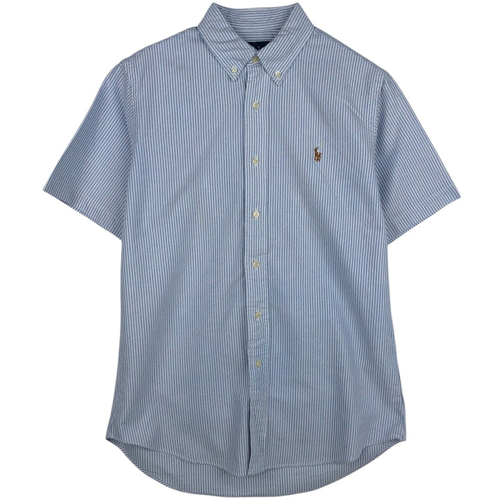 Ralph Lauren CUSTOM FIT short sleeve button down striped shirt men's size M cotton blue type Vintage Second Hand