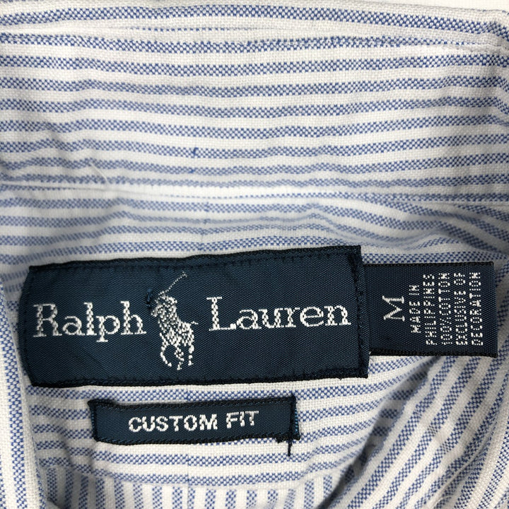 Ralph Lauren CUSTOM FIT short sleeve button down striped shirt men's size M cotton blue type Vintage Second Hand