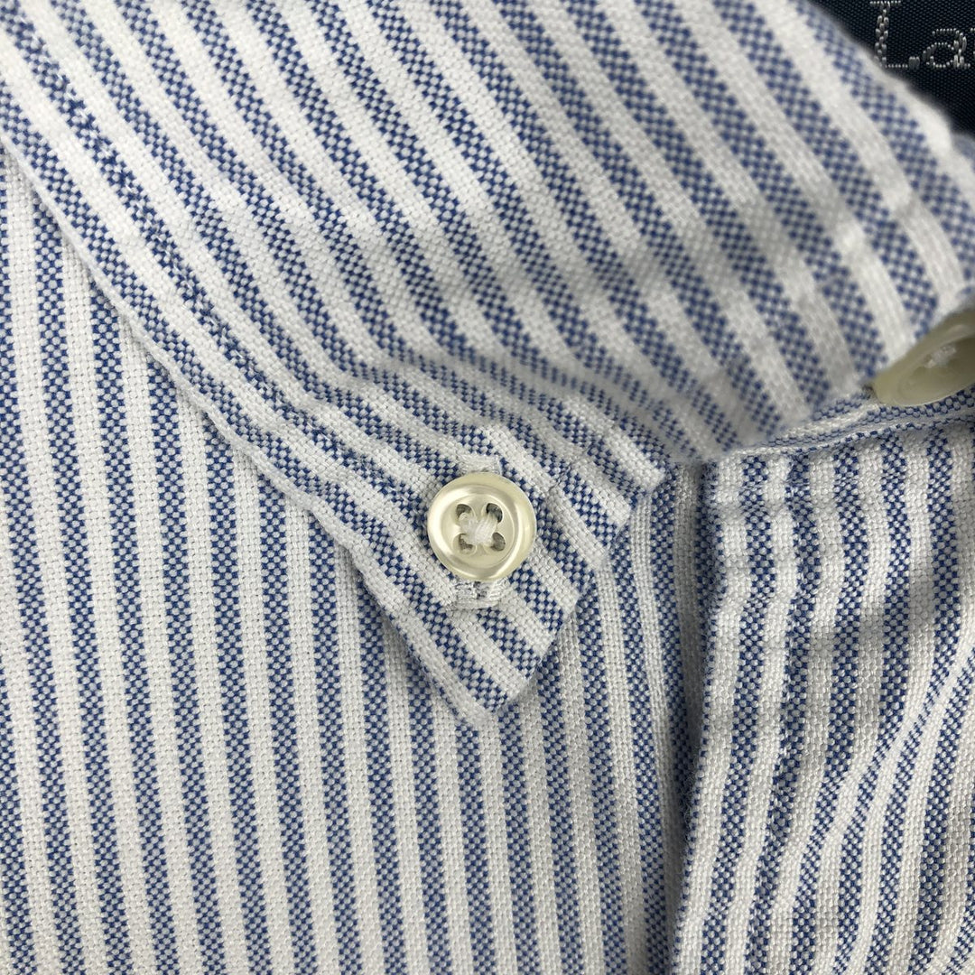 Ralph Lauren CUSTOM FIT short sleeve button down striped shirt men's size M cotton blue type Vintage Second Hand