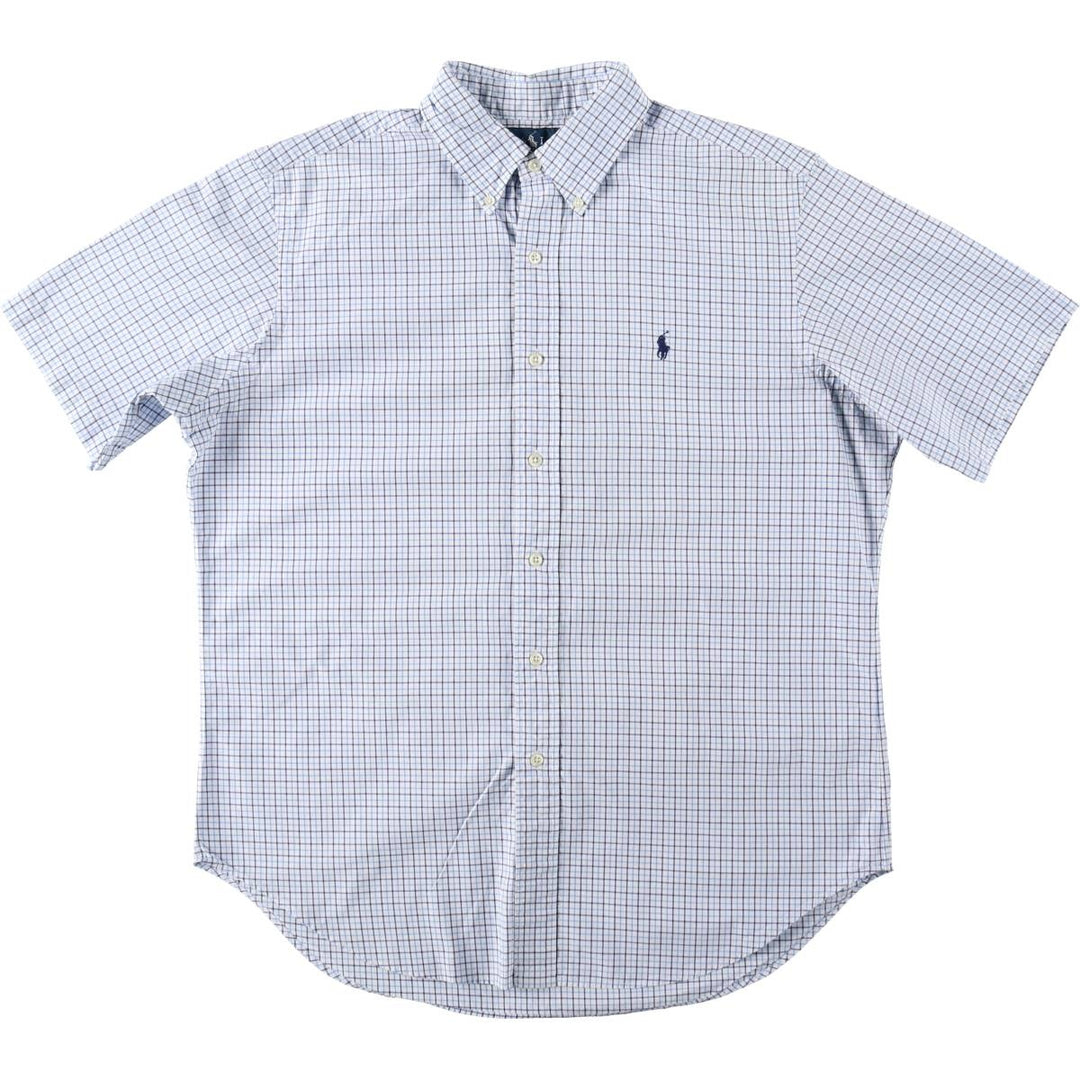 Ralph Lauren Classic Fit Short Sleeve Button Down Check Shirt Men's Size L cotton Blue type light blue Vintage Second Hand
