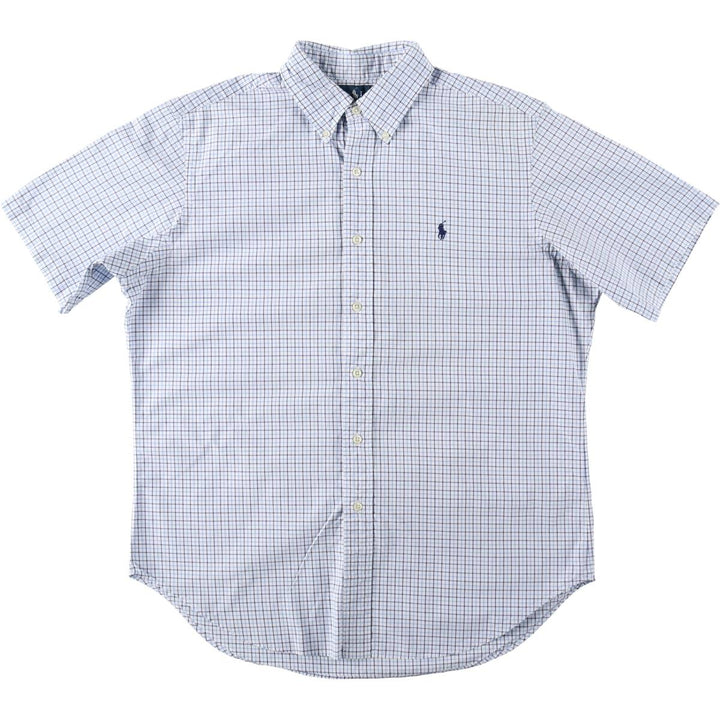 Ralph Lauren Classic Fit Short Sleeve Button Down Check Shirt Men's Size L cotton Blue type light blue Vintage Second Hand