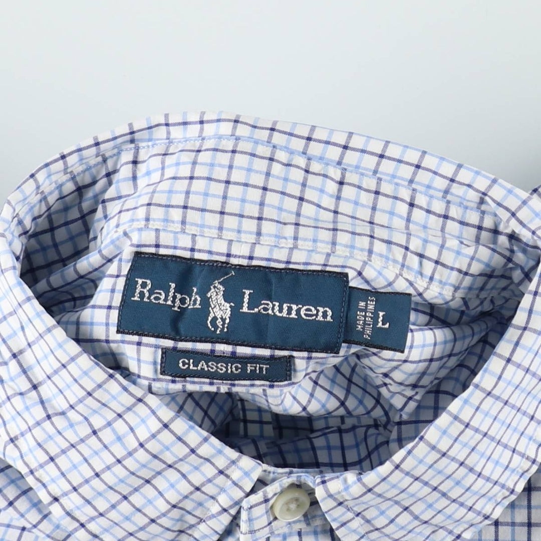 Ralph Lauren Classic Fit Short Sleeve Button Down Check Shirt Men's Size L cotton Blue type light blue Vintage Second Hand
