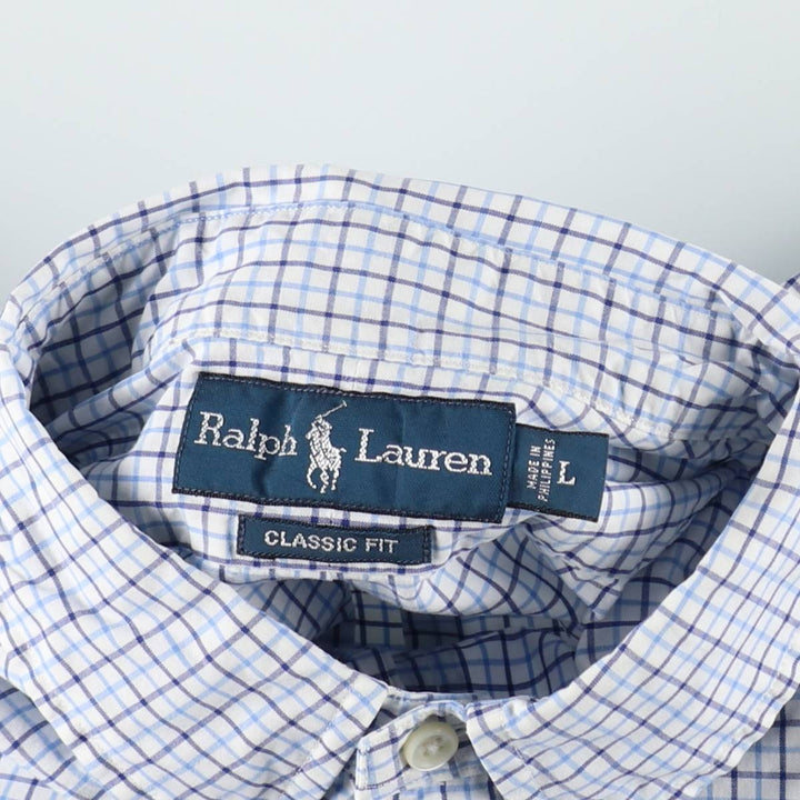 Ralph Lauren Classic Fit Short Sleeve Button Down Check Shirt Men's Size L cotton Blue type light blue Vintage Second Hand