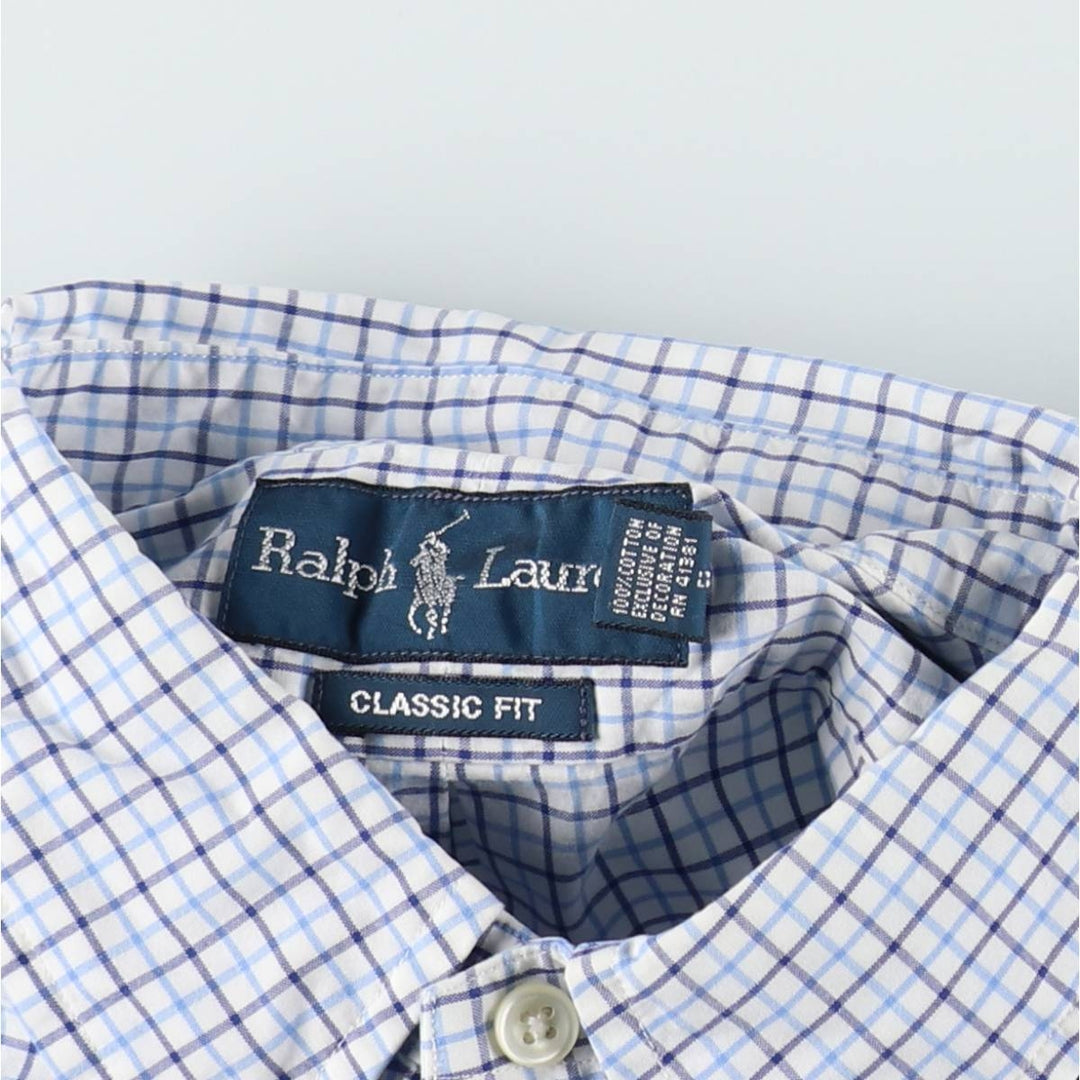 Ralph Lauren Classic Fit Short Sleeve Button Down Check Shirt Men's Size L cotton Blue type light blue Vintage Second Hand