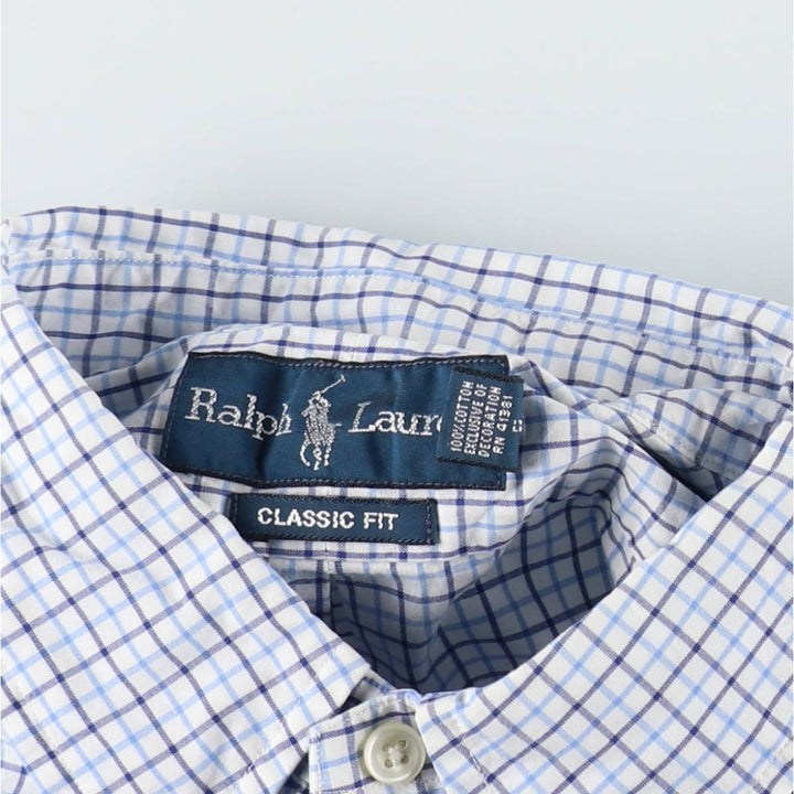 Ralph Lauren Classic Fit Short Sleeve Button Down Check Shirt Men's Size L cotton Blue type light blue Vintage Second Hand
