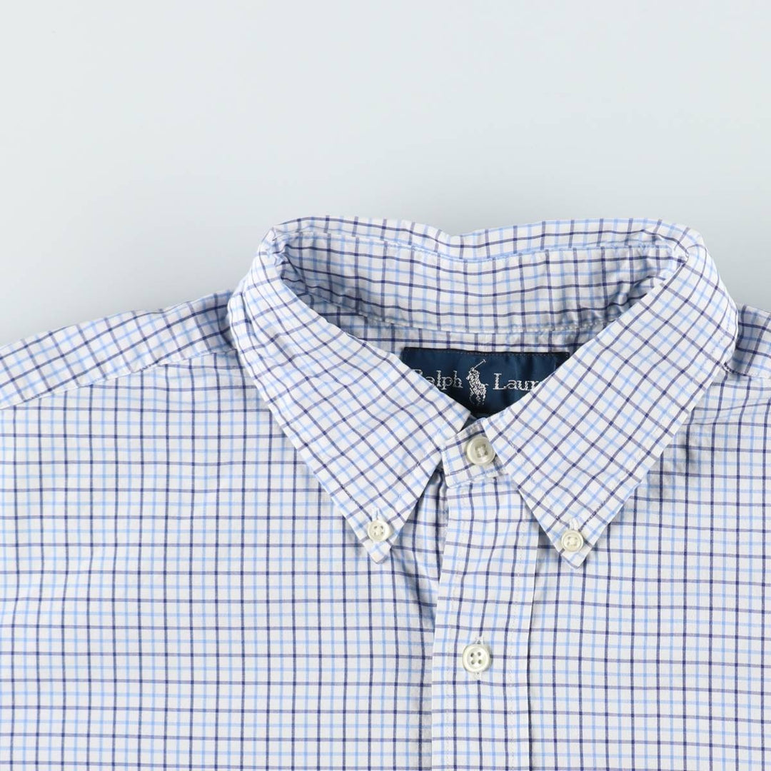 Ralph Lauren Classic Fit Short Sleeve Button Down Check Shirt Men's Size L cotton Blue type light blue Vintage Second Hand