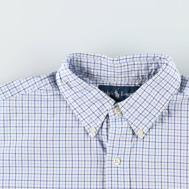 Ralph Lauren Classic Fit Short Sleeve Button Down Check Shirt Men's Size L cotton Blue type light blue Vintage Second Hand