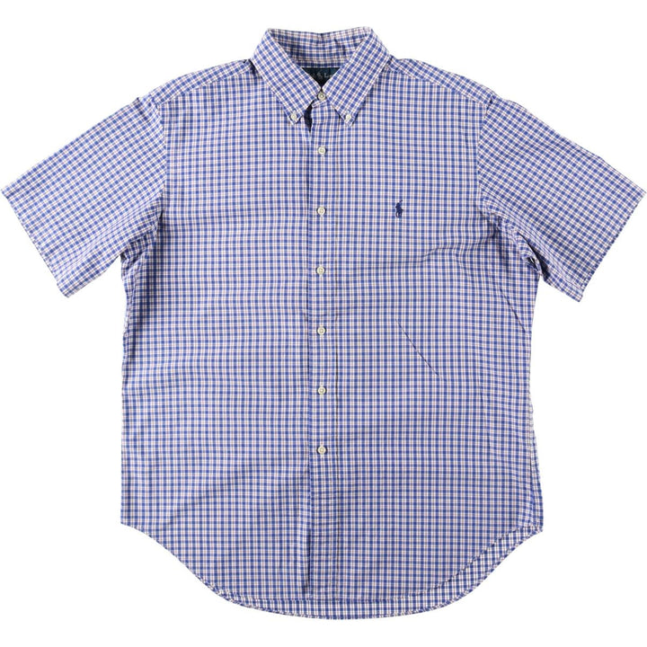 Ralph Lauren Classic Fit Short Sleeve Button Down Check Shirt Men's Size L cotton navy blue type Vintage Second Hand