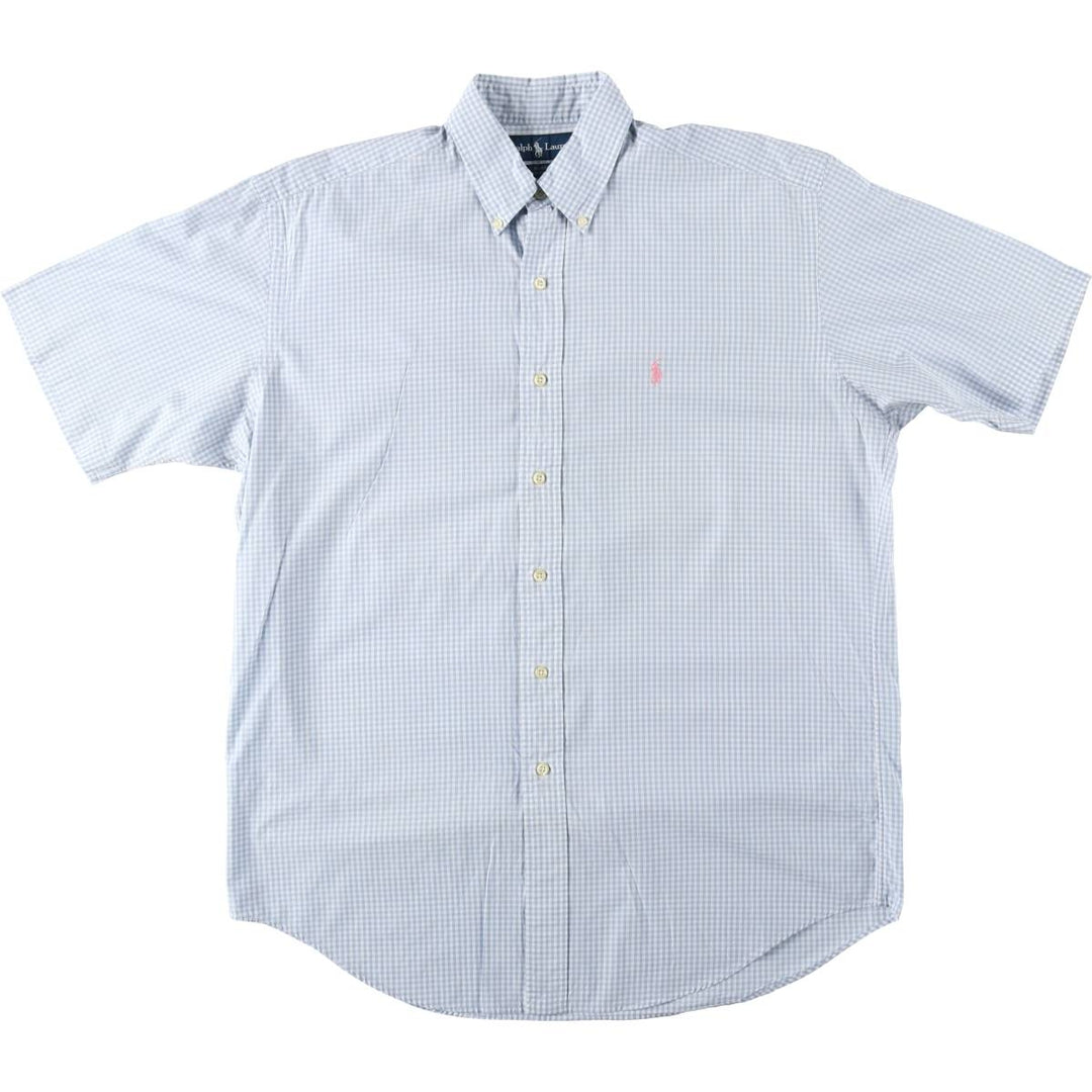 Ralph Lauren BLAKE Gingham Check Short Sleeve Button Down Check Shirt Men's M cotton Blue type light blue Vintage Second Hand