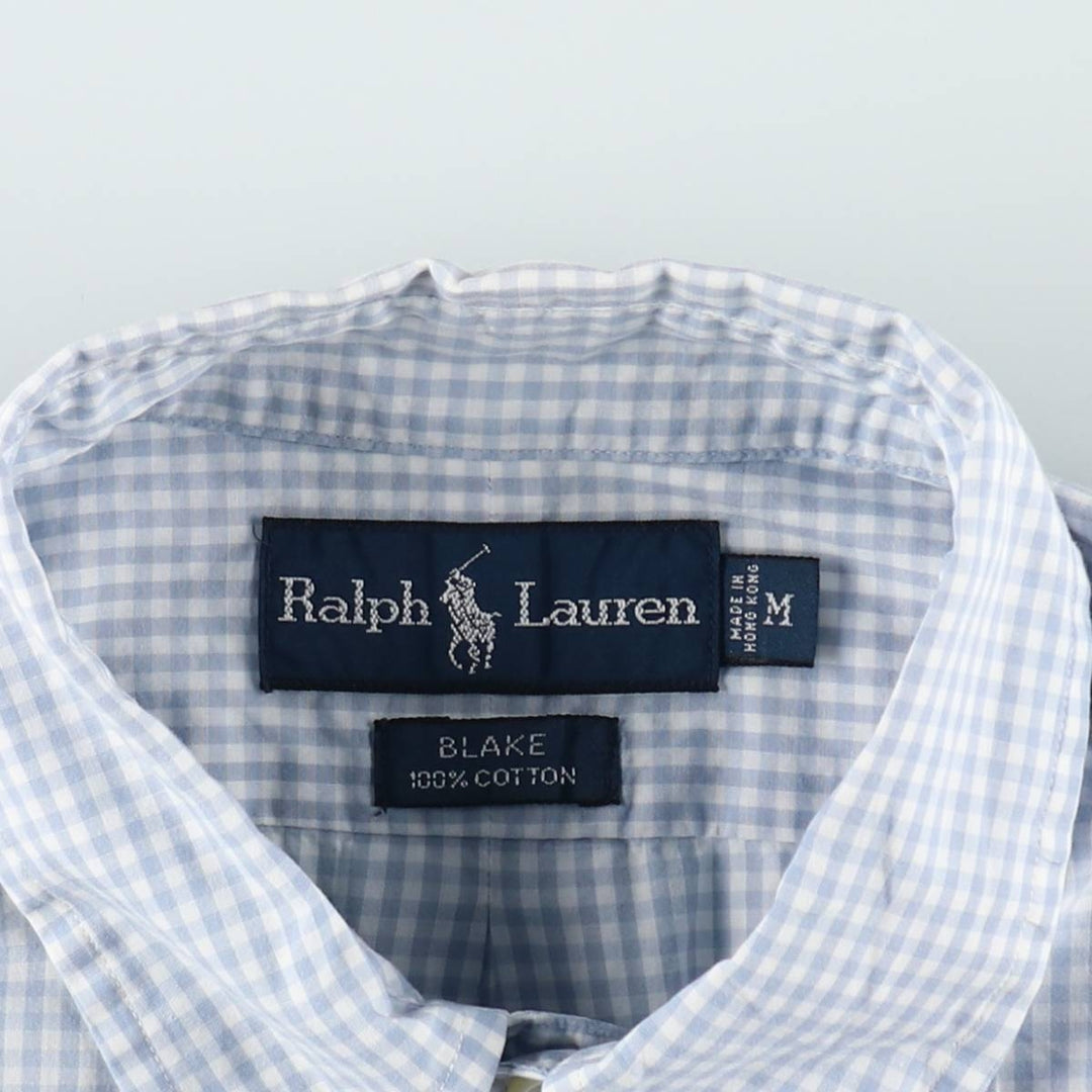 Ralph Lauren BLAKE Gingham Check Short Sleeve Button Down Check Shirt Men's M cotton Blue type light blue Vintage Second Hand
