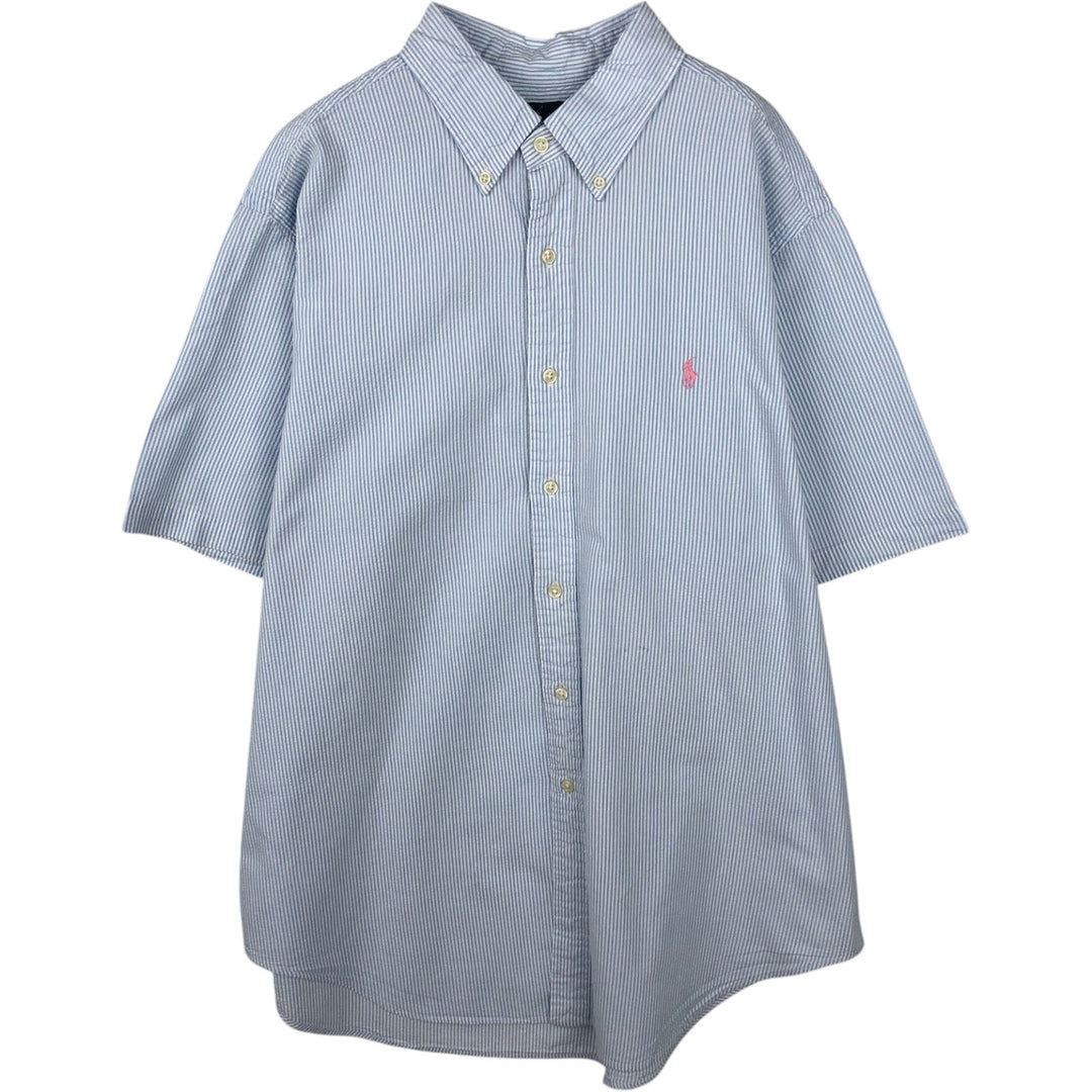 Ralph Lauren Classic Fit Seersucker Short Sleeve Button Down Striped Shirt Men's XL cotton Blue type light blue Vintage Second Hand