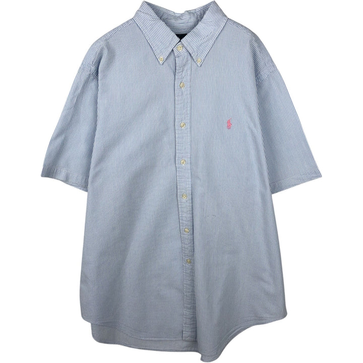 Ralph Lauren Classic Fit Seersucker Short Sleeve Button Down Striped Shirt Men's XL cotton Blue type light blue Vintage Second Hand