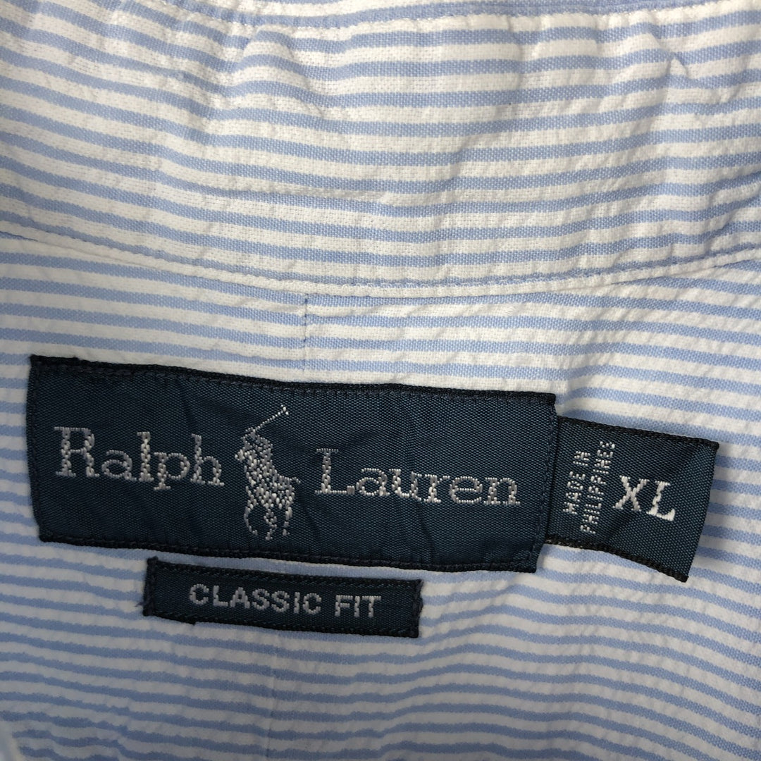 Ralph Lauren Classic Fit Seersucker Short Sleeve Button Down Striped Shirt Men's XL cotton Blue type light blue Vintage Second Hand