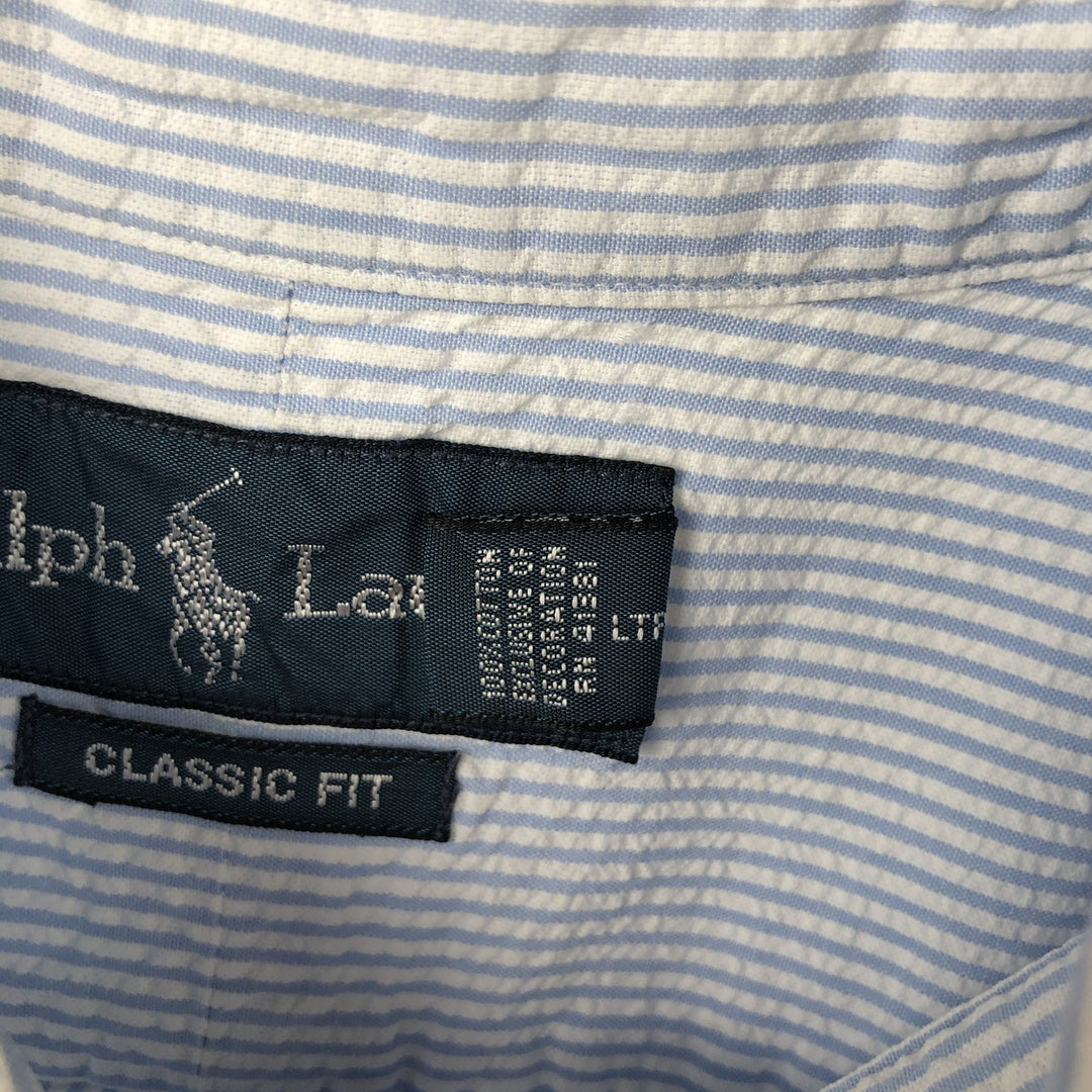 Ralph Lauren Classic Fit Seersucker Short Sleeve Button Down Striped Shirt Men's XL cotton Blue type light blue Vintage Second Hand