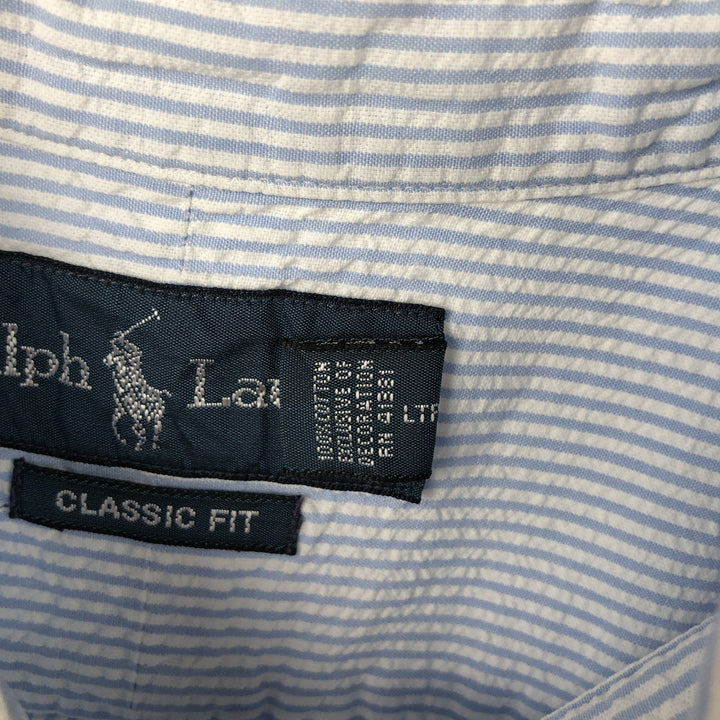 Ralph Lauren Classic Fit Seersucker Short Sleeve Button Down Striped Shirt Men's XL cotton Blue type light blue Vintage Second Hand