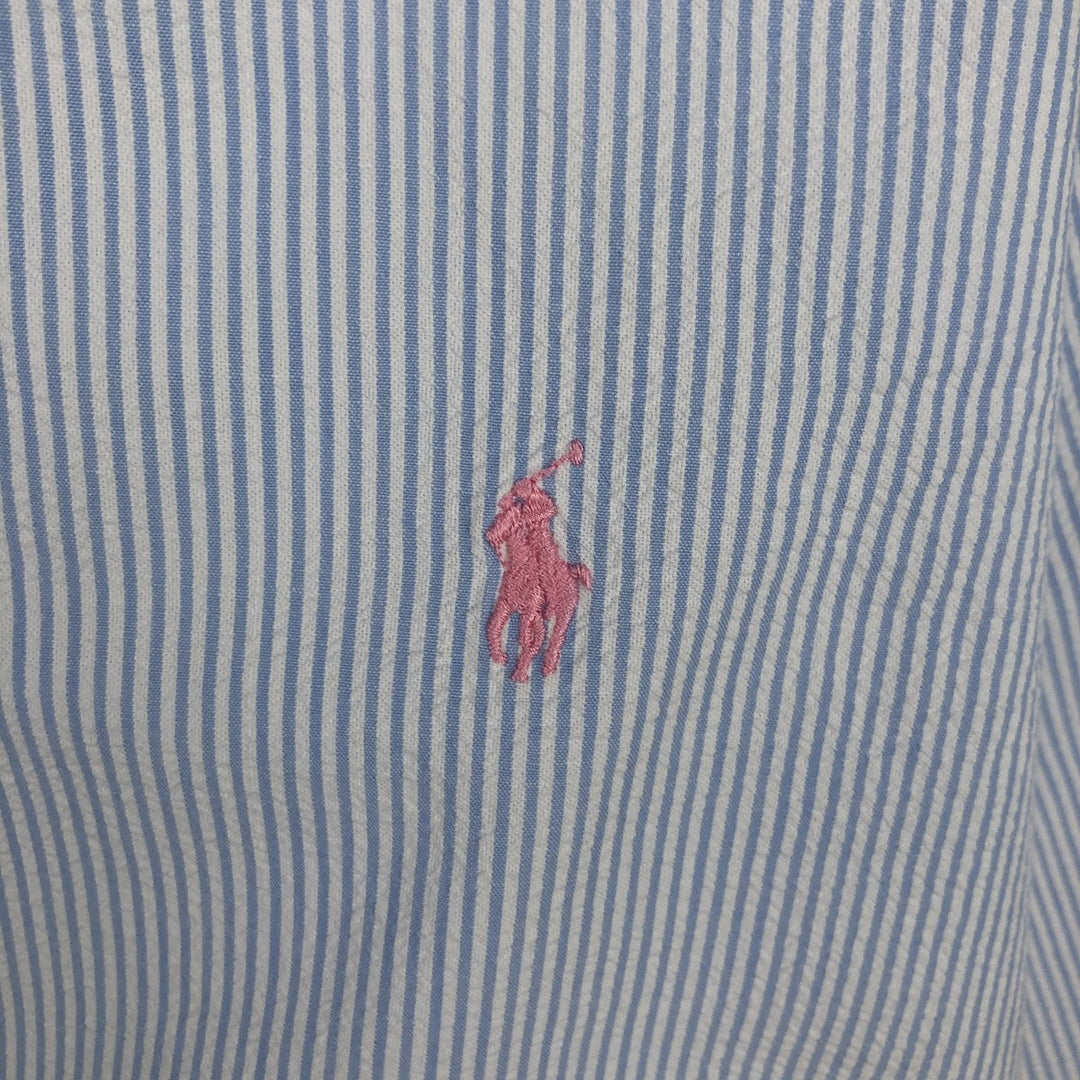 Ralph Lauren Classic Fit Seersucker Short Sleeve Button Down Striped Shirt Men's XL cotton Blue type light blue Vintage Second Hand