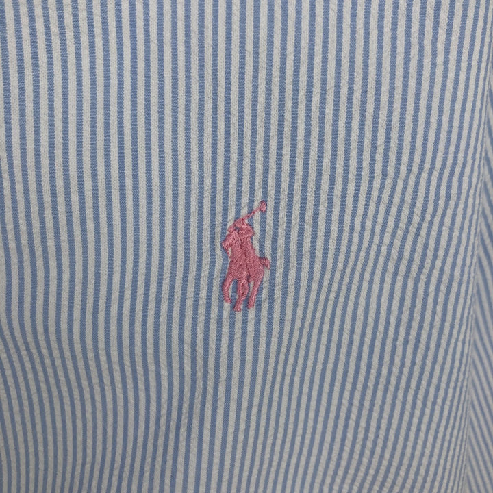Ralph Lauren Classic Fit Seersucker Short Sleeve Button Down Striped Shirt Men's XL cotton Blue type light blue Vintage Second Hand