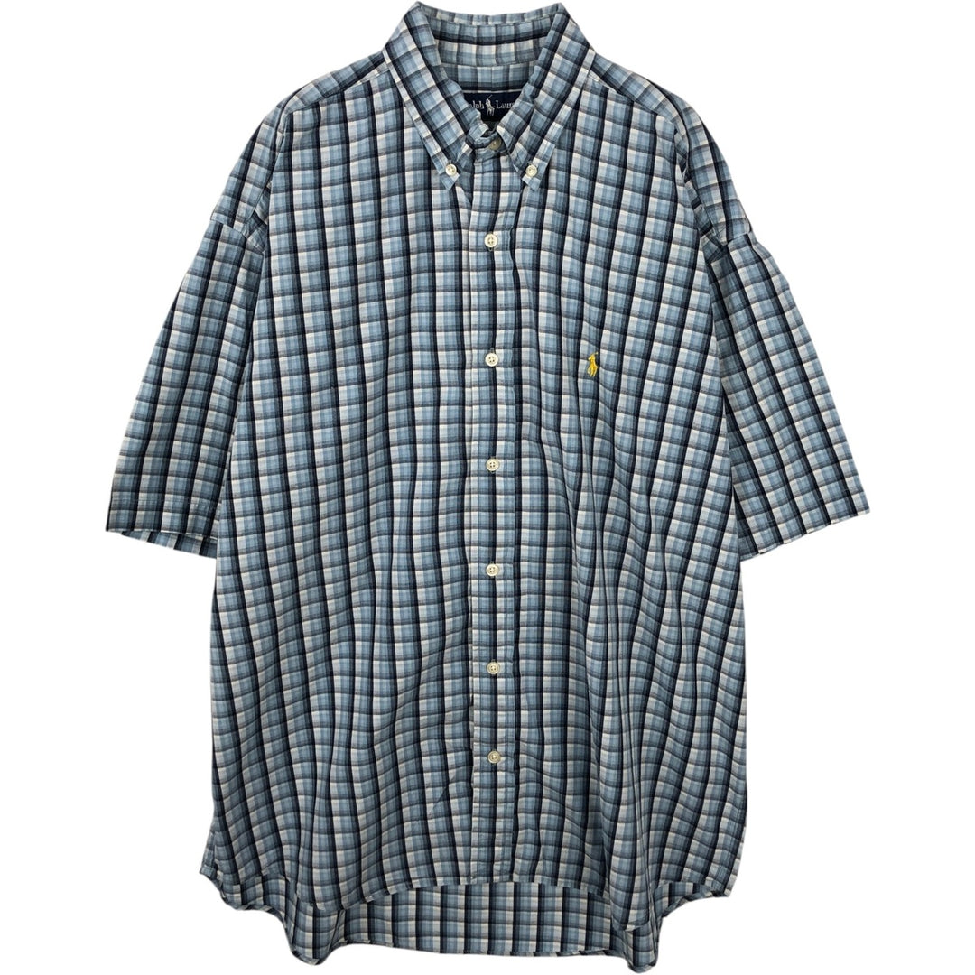 Ralph Lauren BLAKE short sleeve button down check shirt men's XL size cotton Blue type light blue Vintage Second Hand