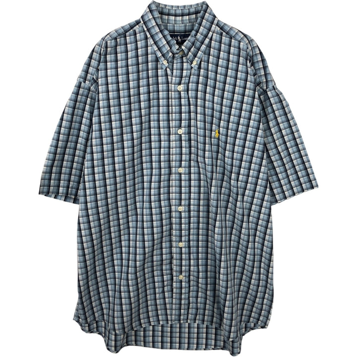 Ralph Lauren BLAKE short sleeve button down check shirt men's XL size cotton Blue type light blue Vintage Second Hand