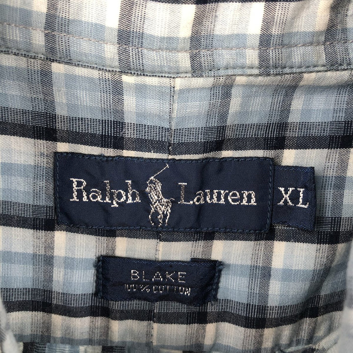 Ralph Lauren BLAKE short sleeve button down check shirt men's XL size cotton Blue type light blue Vintage Second Hand