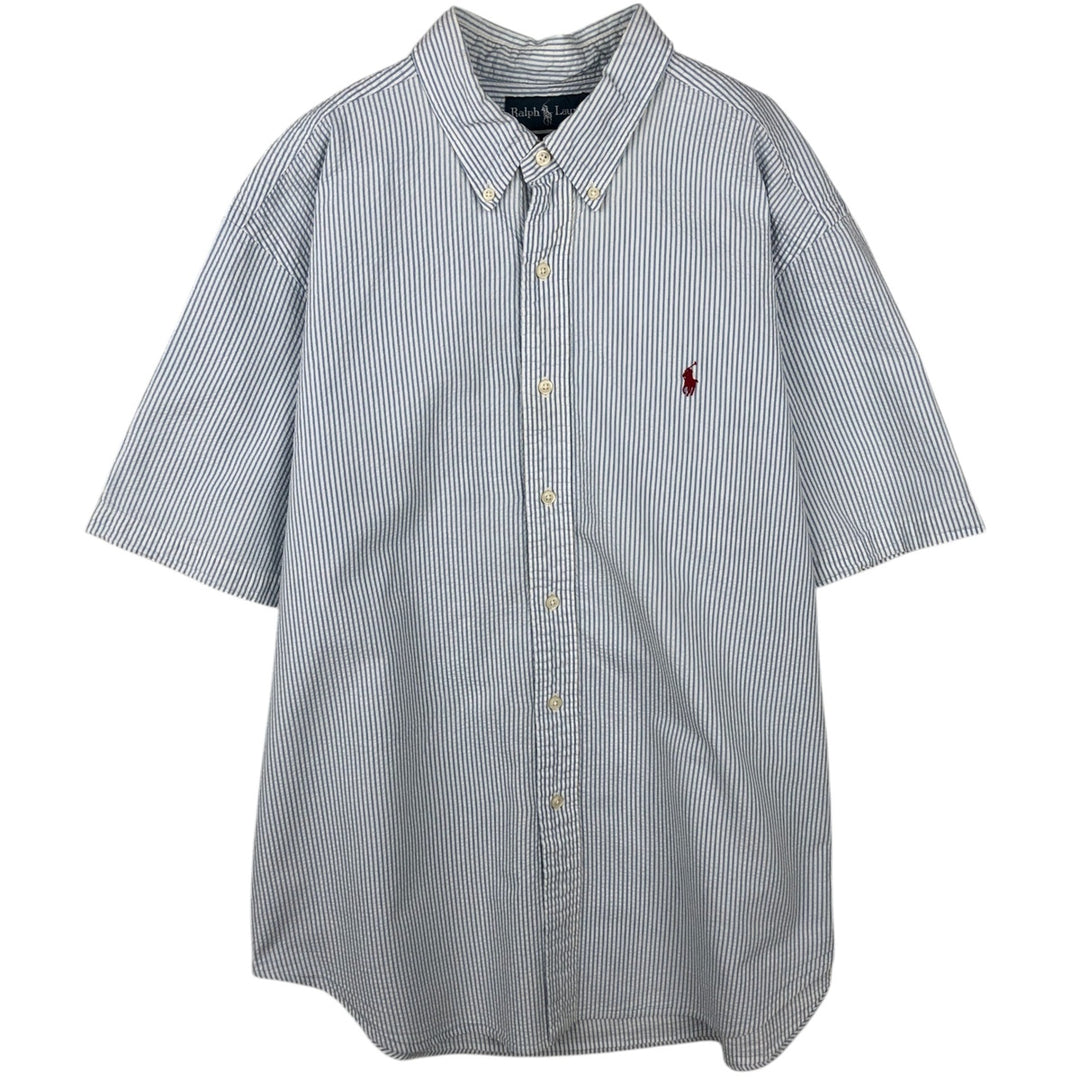 Ralph Lauren Classic Fit Seersucker Short Sleeve Button Down Striped Shirt Men's XL cotton Blue type light blue Vintage Second Hand