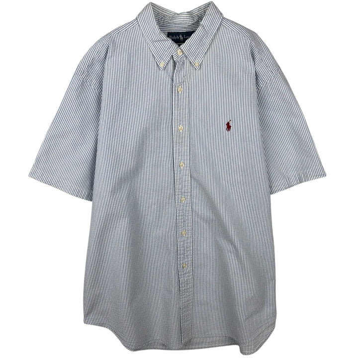 Ralph Lauren Classic Fit Seersucker Short Sleeve Button Down Striped Shirt Men's XL cotton Blue type light blue Vintage Second Hand