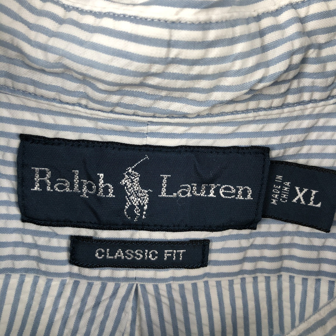 Ralph Lauren Classic Fit Seersucker Short Sleeve Button Down Striped Shirt Men's XL cotton Blue type light blue Vintage Second Hand