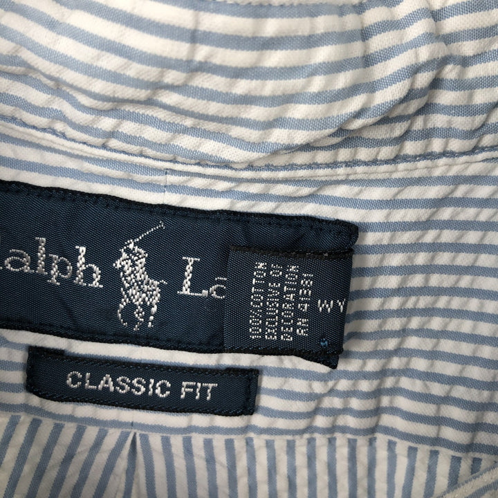 Ralph Lauren Classic Fit Seersucker Short Sleeve Button Down Striped Shirt Men's XL cotton Blue type light blue Vintage Second Hand