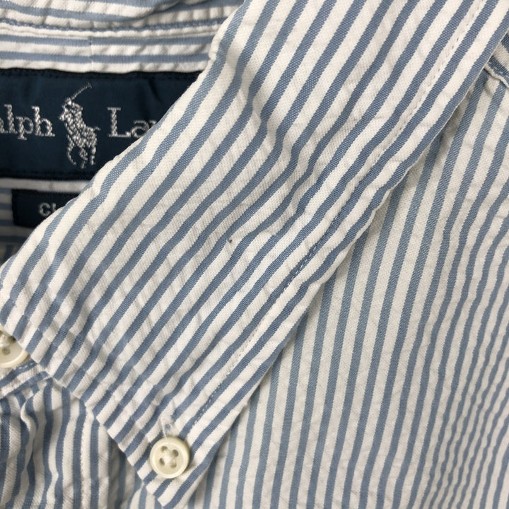 Ralph Lauren Classic Fit Seersucker Short Sleeve Button Down Striped Shirt Men's XL cotton Blue type light blue Vintage Second Hand
