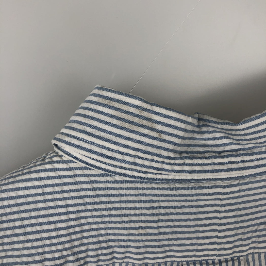 Ralph Lauren Classic Fit Seersucker Short Sleeve Button Down Striped Shirt Men's XL cotton Blue type light blue Vintage Second Hand